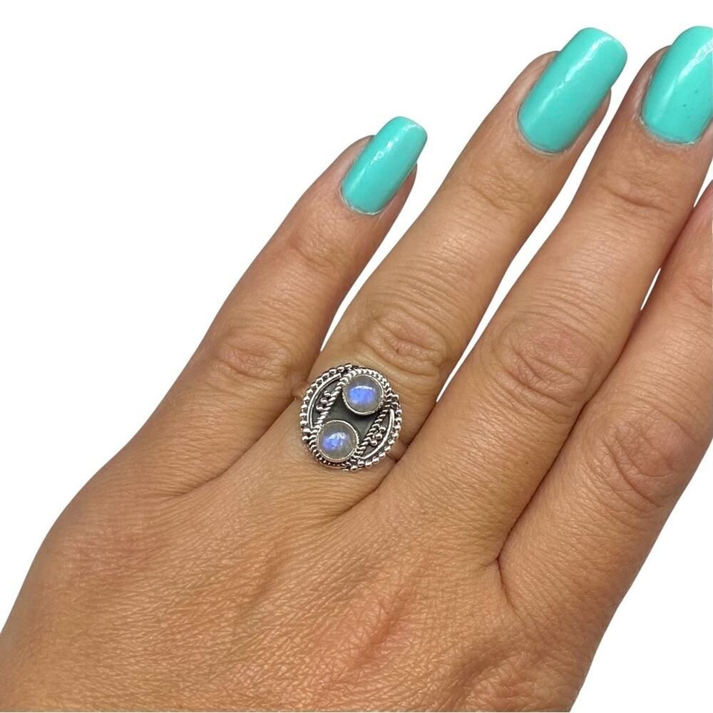 Rainbow Moonstone Ring Size 6.5 Solid 925 Sterlin… - image 3